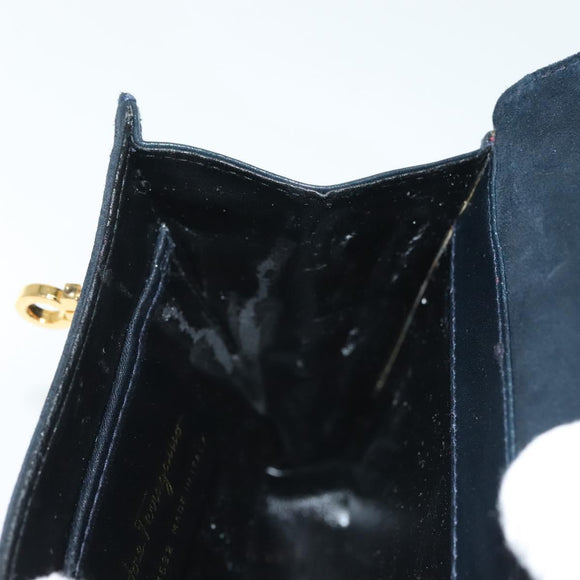 Salvatore Ferragamo Gancini Shoulder Bag Leather Suede Navy Gold Auth 137474