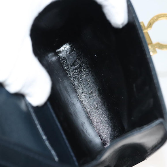 Salvatore Ferragamo Gancini Shoulder Bag Leather Suede Navy Gold Auth 137474