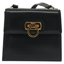 Salvatore Ferragamo Gancini Shoulder Bag Leather Suede Navy Gold Auth 137474-2