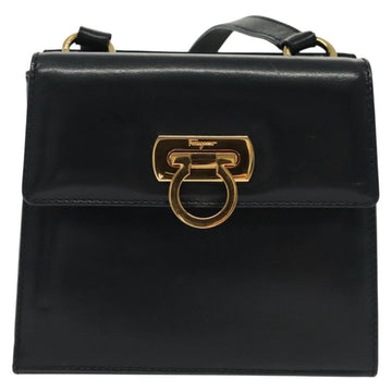 Salvatore Ferragamo Gancini Shoulder Bag Leather Suede Navy Gold Auth 137474 - 0