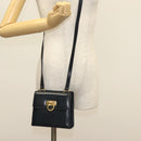 Salvatore Ferragamo Gancini Shoulder Bag Leather Suede Navy Gold Auth 137474-22