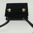Salvatore Ferragamo Gancini Shoulder Bag Leather Suede Navy Gold Auth 137474-6