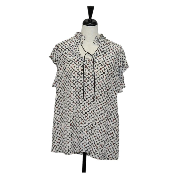 LOUIS VUITTON Blouse Shirt Silk White LV Auth 137476M