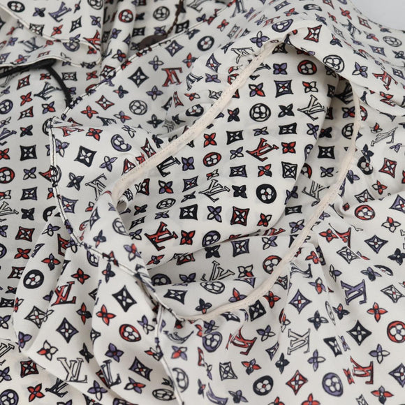 LOUIS VUITTON Blouse Shirt Silk White LV Auth 137476M