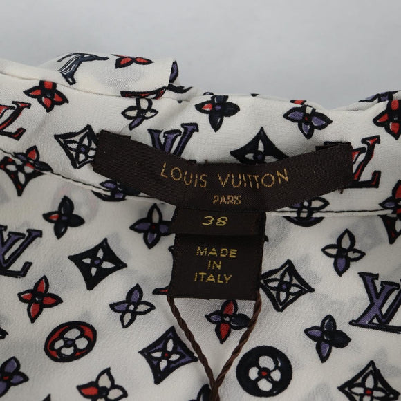 LOUIS VUITTON Blouse Shirt Silk White LV Auth 137476M