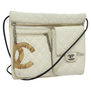 CHANEL COCO Mark Cambon Line Shoulder Bag Leather White Silver CC Auth 137480-1
