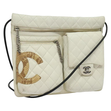 CHANEL COCO Mark Cambon Line Shoulder Bag Leather White Silver CC Auth 137480