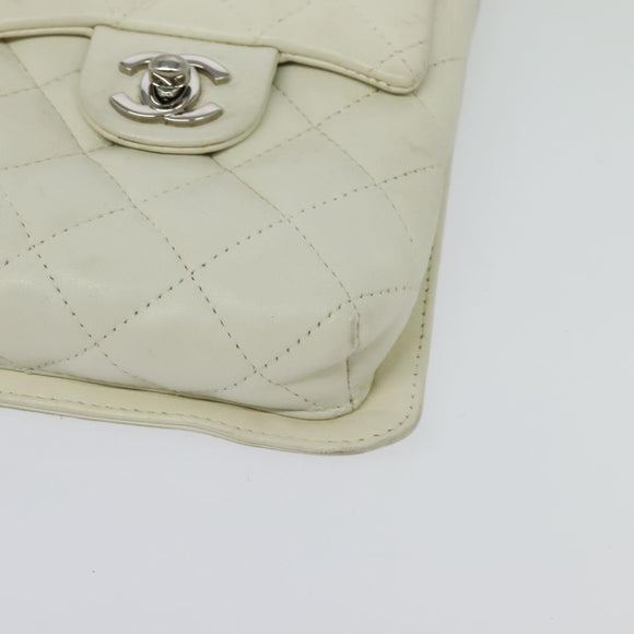 CHANEL COCO Mark Cambon Line Shoulder Bag Leather White Silver CC Auth 137480