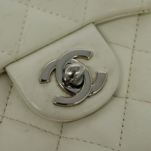 CHANEL COCO Mark Cambon Line Shoulder Bag Leather White Silver CC Auth 137480