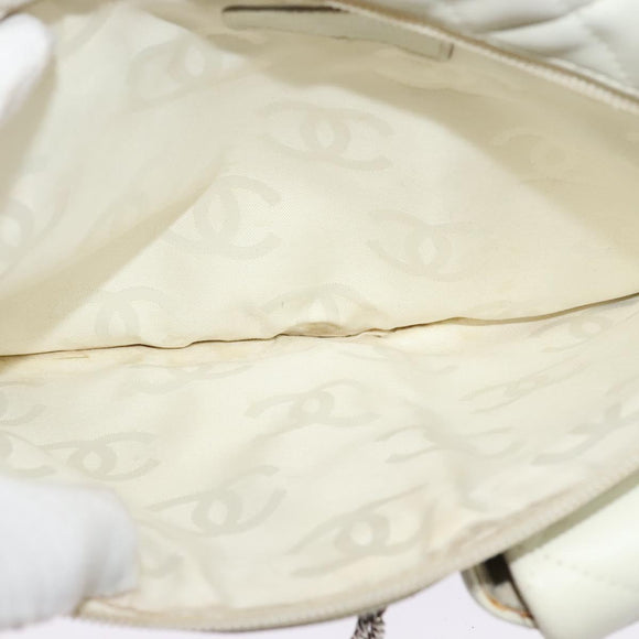 CHANEL COCO Mark Cambon Line Shoulder Bag Leather White Silver CC Auth 137480