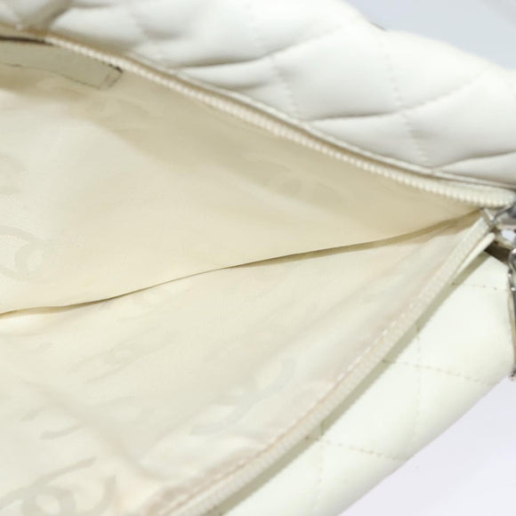 CHANEL COCO Mark Cambon Line Shoulder Bag Leather White Silver CC Auth 137480