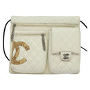 CHANEL COCO Mark Cambon Line Shoulder Bag Leather White Silver CC Auth 137480-13
