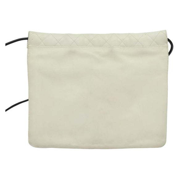 CHANEL COCO Mark Cambon Line Shoulder Bag Leather White Silver CC Auth 137480