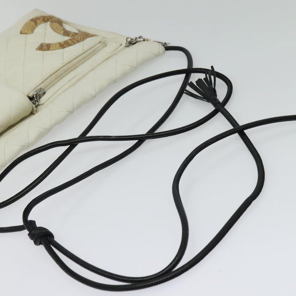 CHANEL COCO Mark Cambon Line Shoulder Bag Leather White Silver CC Auth 137480