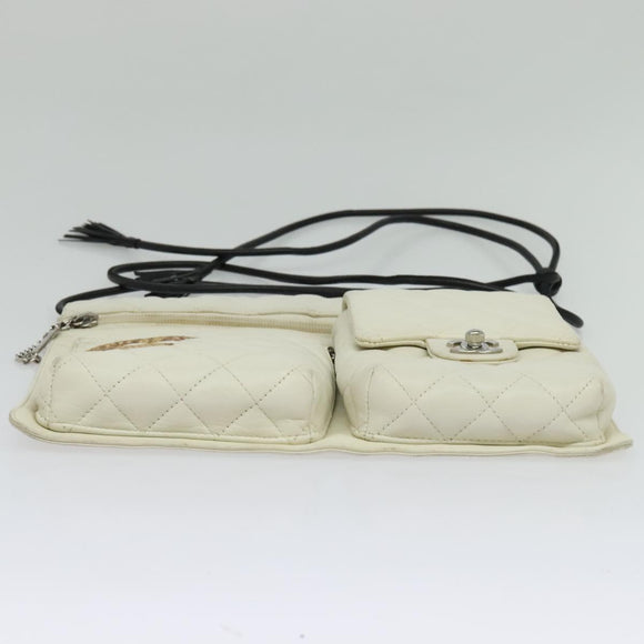 CHANEL COCO Mark Cambon Line Shoulder Bag Leather White Silver CC Auth 137480