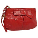 Miu Miu Pouch Leather Red Gold Auth 137485-1