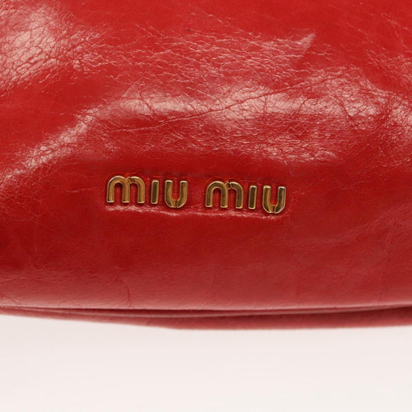 Miu Miu Pouch Leather Red Gold Auth 137485