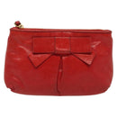 Miu Miu Pouch Leather Red Gold Auth 137485-13