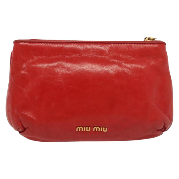 Miu Miu Pouch Leather Red Gold Auth 137485