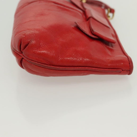 Miu Miu Pouch Leather Red Gold Auth 137485