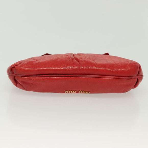 Miu Miu Pouch Leather Red Gold Auth 137485