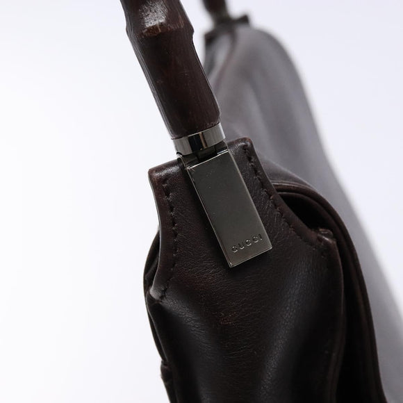 GUCCI Bamboo Shoulder Bag Leather Dark Brown 001 3243 Auth 137491