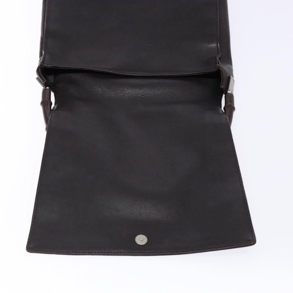 GUCCI Bamboo Shoulder Bag Leather Dark Brown 001 3243 Auth 137491