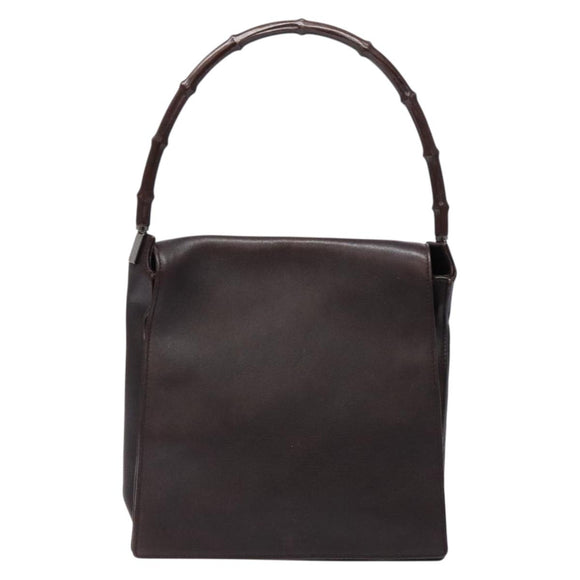 GUCCI Bamboo Shoulder Bag Leather Dark Brown 001 3243 Auth 137491
