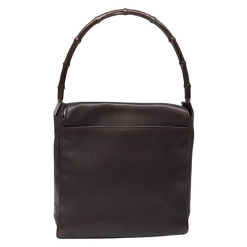 GUCCI Bamboo Shoulder Bag Leather Dark Brown 001 3243 Auth 137491 - 0