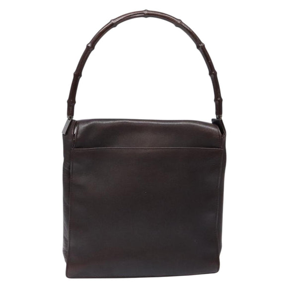 GUCCI Bamboo Shoulder Bag Leather Dark Brown 001 3243 Auth 137491