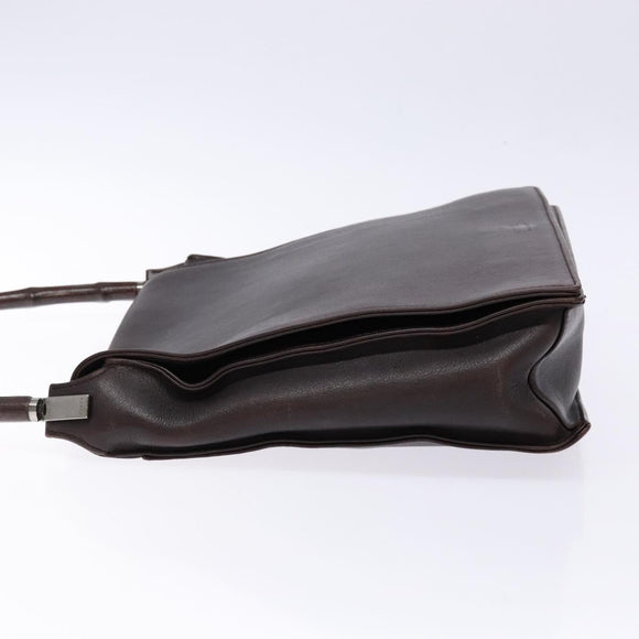 GUCCI Bamboo Shoulder Bag Leather Dark Brown 001 3243 Auth 137491