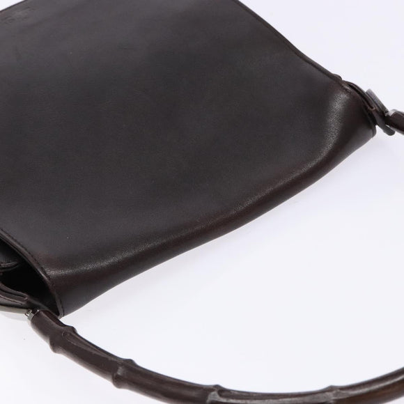 GUCCI Bamboo Shoulder Bag Leather Dark Brown 001 3243 Auth 137491