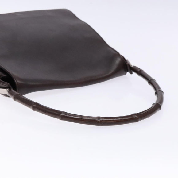GUCCI Bamboo Shoulder Bag Leather Dark Brown 001 3243 Auth 137491