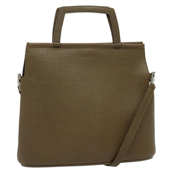 LOEWE Hand Bag Leather 2way Khaki Silver Auth 137496