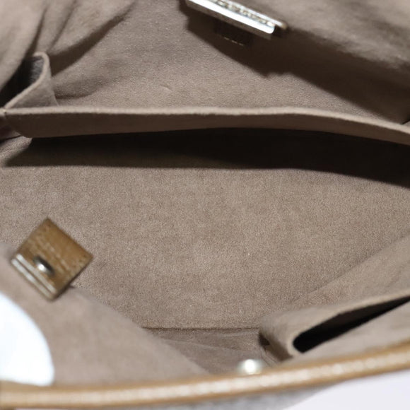 LOEWE Hand Bag Leather 2way Khaki Silver Auth 137496