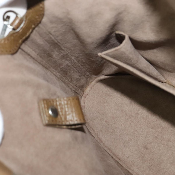 LOEWE Hand Bag Leather 2way Khaki Silver Auth 137496