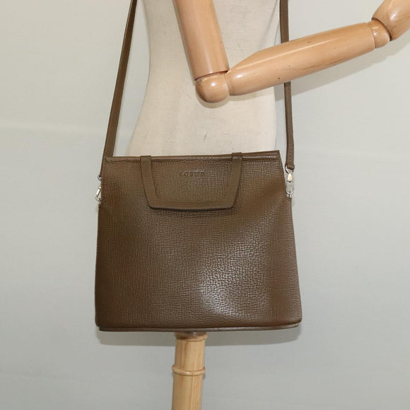 LOEWE Hand Bag Leather 2way Khaki Silver Auth 137496