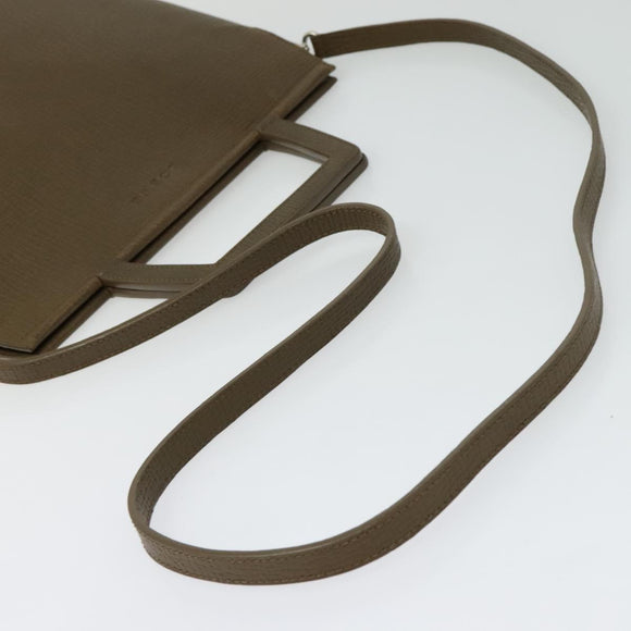 LOEWE Hand Bag Leather 2way Khaki Silver Auth 137496