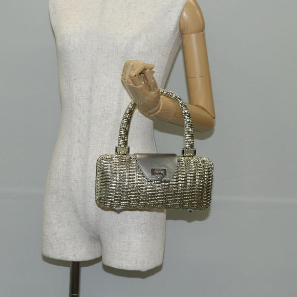 Salvatore Ferragamo Gancini Hand Bag Rattan Gold Auth 137497SAV