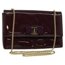 Salvatore Ferragamo Vala Chain Shoulder Bag Patent Purple Gold Auth 137501-1