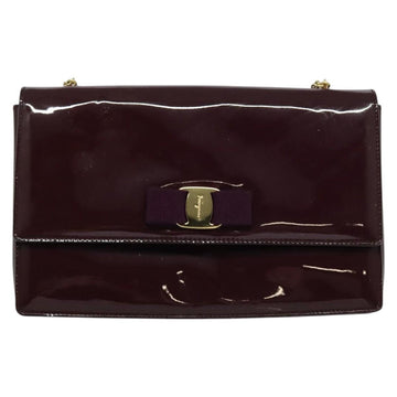 Salvatore Ferragamo Vala Chain Shoulder Bag Patent Purple Gold Auth 137501 - 0