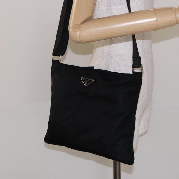 PRADA Shoulder Bag Nylon Black Silver Auth 137512
