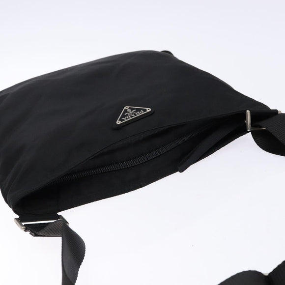 PRADA Shoulder Bag Nylon Black Silver Auth 137512