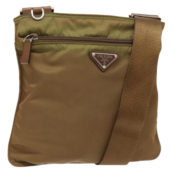 PRADA Shoulder Bag Nylon Brown Silver Auth 137514