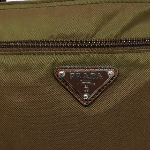 PRADA Shoulder Bag Nylon Brown Silver Auth 137514