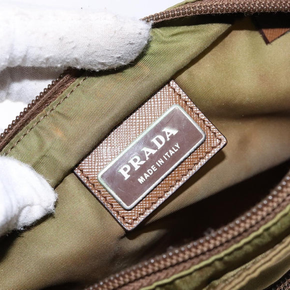 PRADA Shoulder Bag Nylon Brown Silver Auth 137514