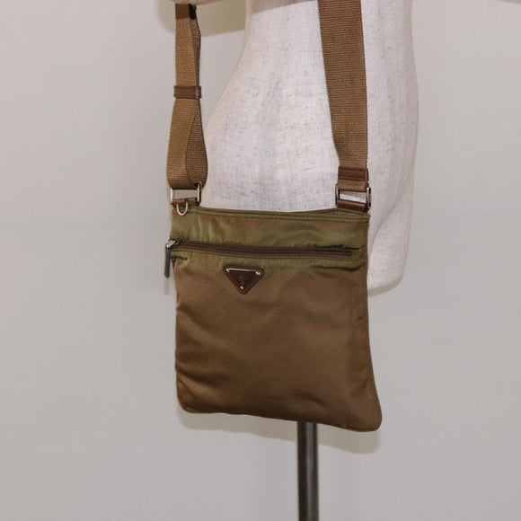 PRADA Shoulder Bag Nylon Brown Silver Auth 137514