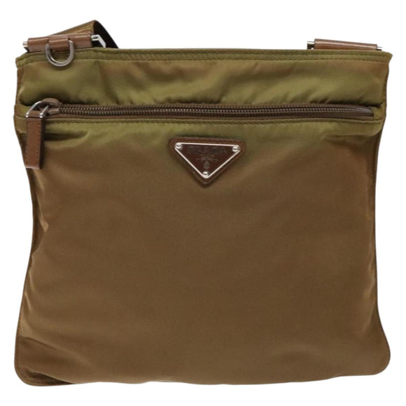 PRADA Shoulder Bag Nylon Brown Silver Auth 137514