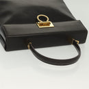 Salvatore Ferragamo Gancini Hand Bag Leather Black Gold Auth 137516-7