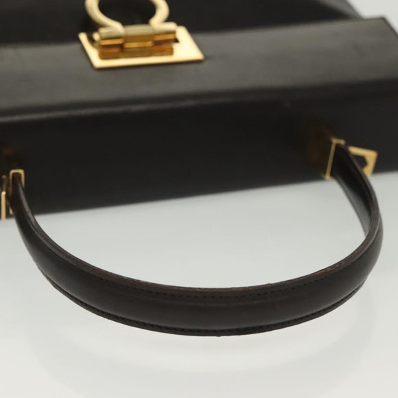 Salvatore Ferragamo Gancini Hand Bag Leather Black Gold Auth 137516